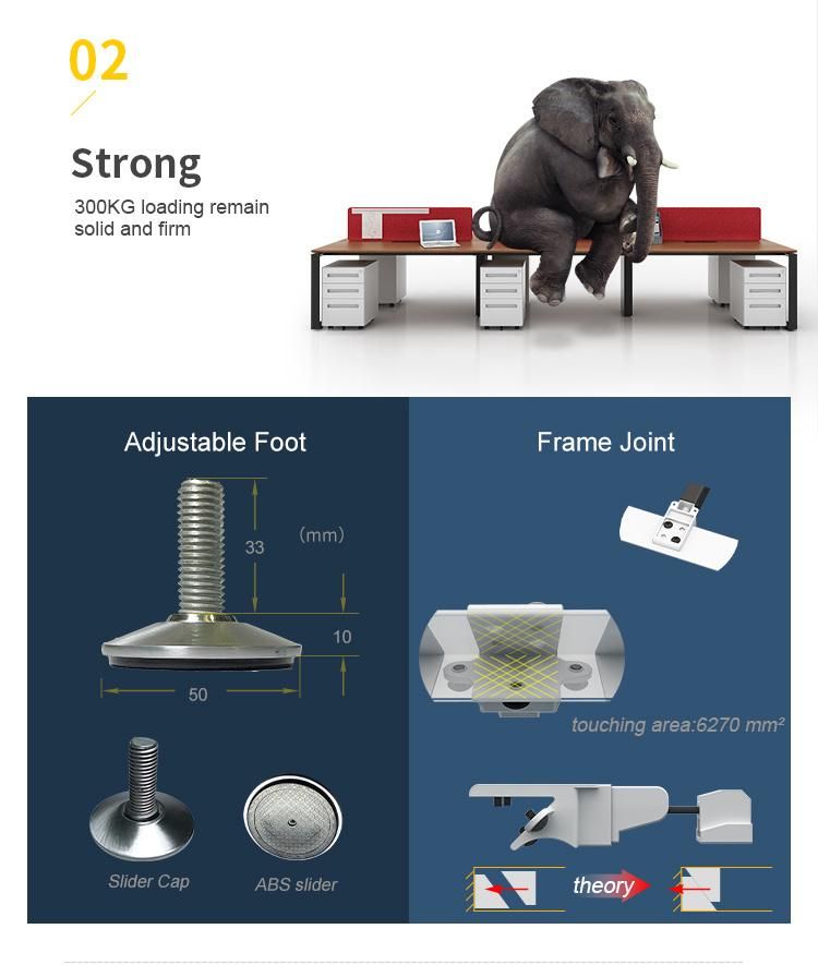 Foshan Commercial Furniture Simple Steel Frame Concise Easy Fitting 2 Seat Office Desk