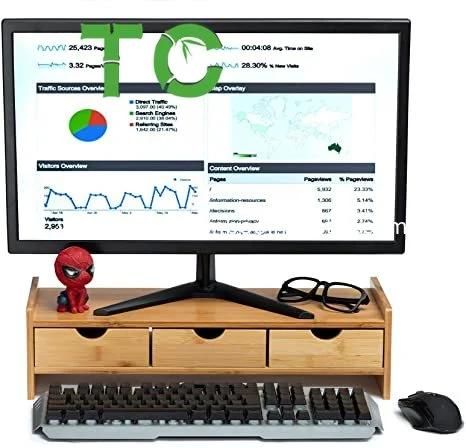Whoesale Bamboo Desktop Stand Monitor Stand and Desk Organizer with 3 Drawers