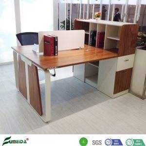 Wooden 2 Seats Staff Cubicle Office Table with Side File Cabinet