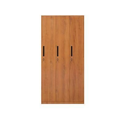 3 Door Wood Grain Locker Metal Storage Locker Hanging Clothes Storage Wardrobe