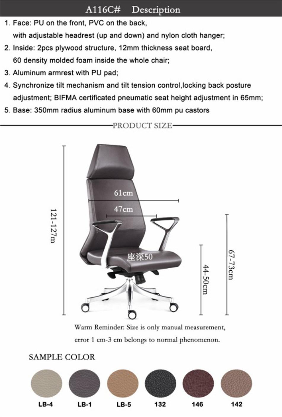 High Back Adjustable Headrest with Cloth Hanger Leather Office Furniture