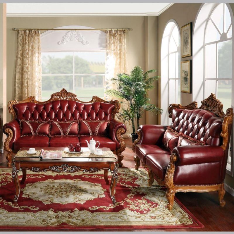 Antique Leather Sofa with Center Table for Home Furniture