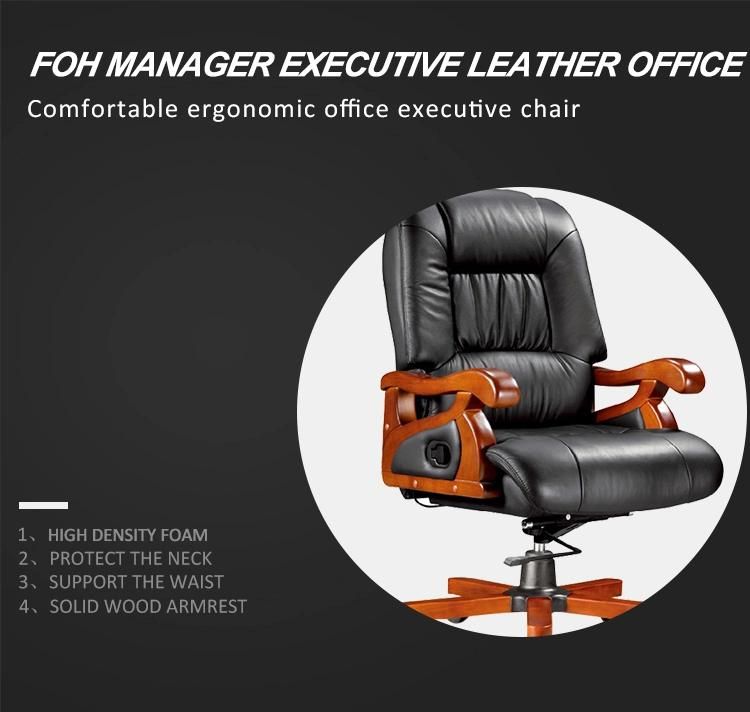 High Back Black Genuine Leather Reclining Office Chair with Footrest