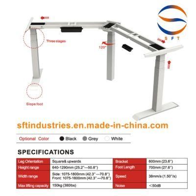 Three Motors 640-1290mm L Shape Electronic Desk Frame