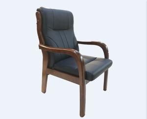 2019 Hot Sale Leather High Quality Executive Office Meeting Chair with Solid Wood Armest