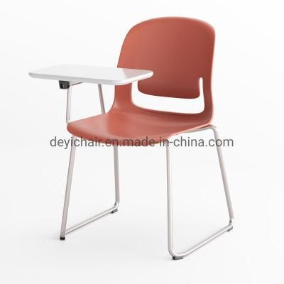 Red Color Plastic Shell with Seat Cushion and Writing Pad Metal Coated Frame Conference Chair