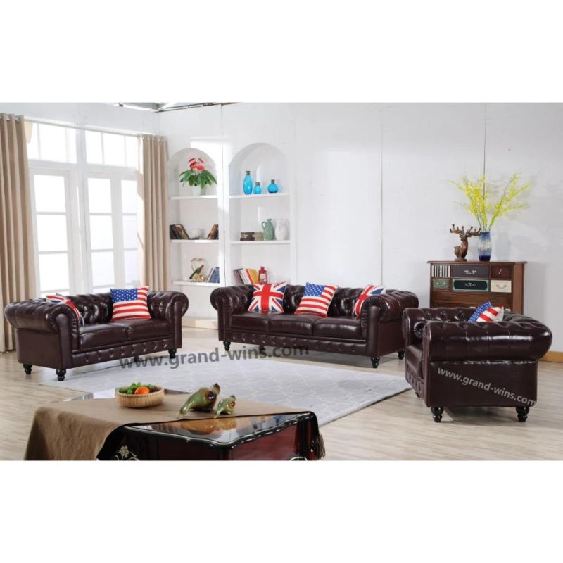 Chesterfield Sofa Set Leather Office Furniture Antique Seat for Office