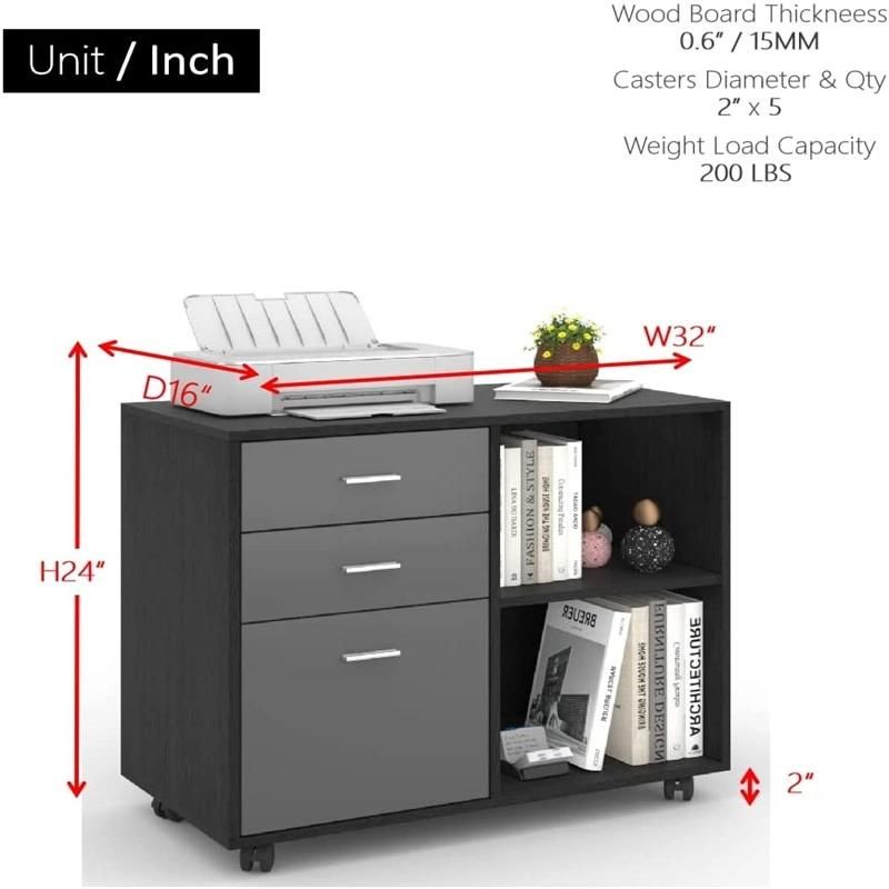Home Office Mobile File Cabinets for Printer Stand with Storage on Wheels