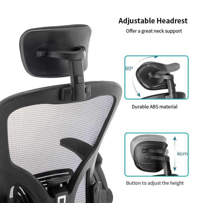 Computer Desk Chair with Lumbar Support Adjustable Headrest and Flip-up Arms Black Home Office High Back Chairs