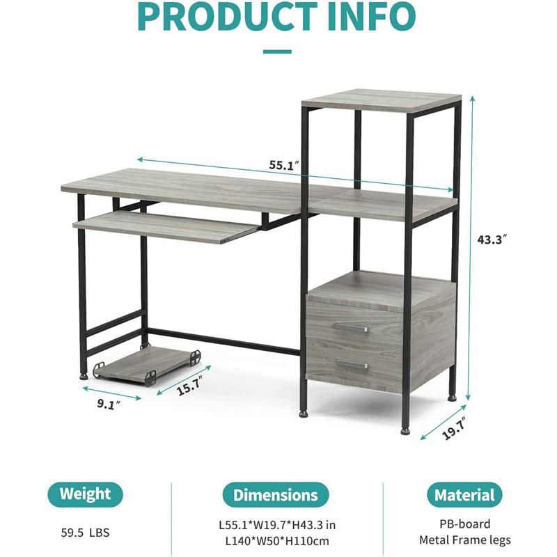 Study Room Computer Desk with Drawer and Keyboard Slide Tray Mainframe Bracket 0314