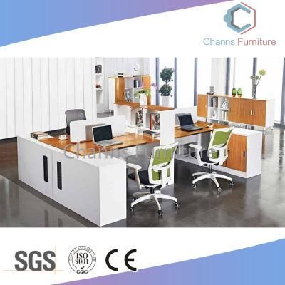 Affordable Price 4 Persons Wooden Computer Table Office Workstation with Cabinet (CAS-W31464)