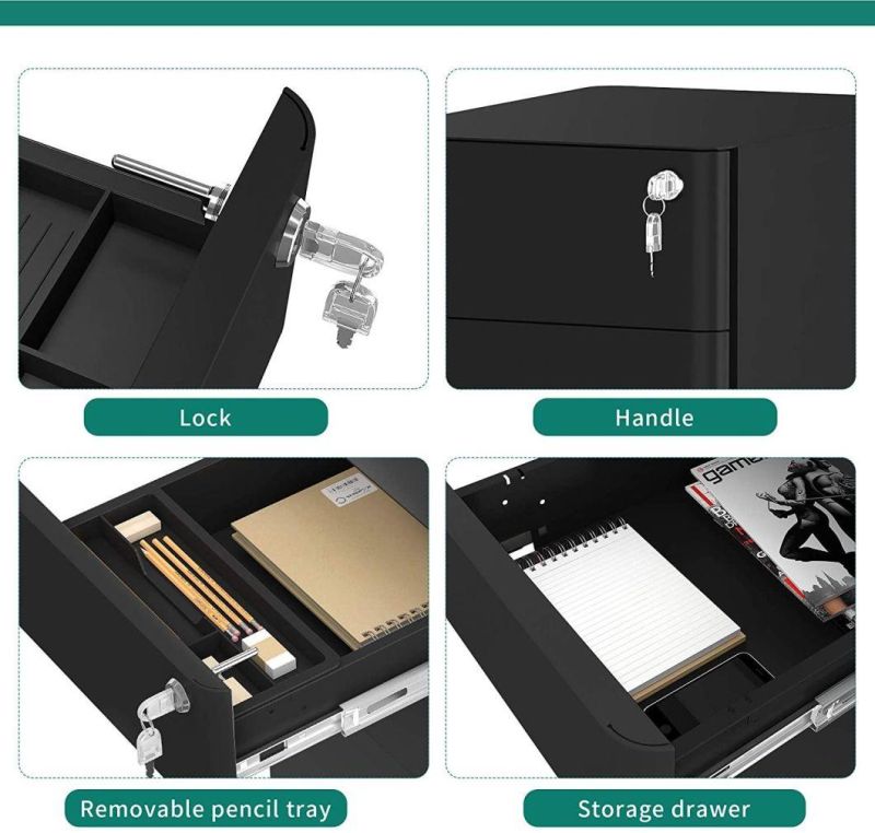 Pft 3-Drawer Metal Filing Cabinet Office Drawers with Keys, Compact Slim Po