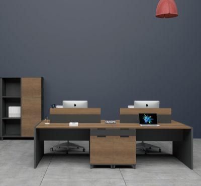 Staff Wooden Walnut Office 2/4 Person Workstation for Public Working Area