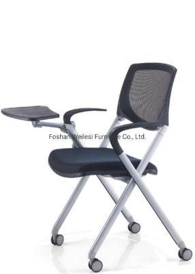 Folding Frame with Wheels Writing Pad PP Armrest Colorful Mesh Back Fabric Seat Student Training Chair