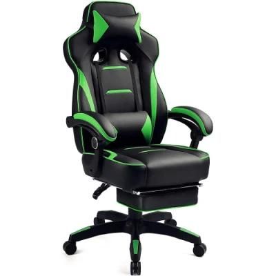 Black Green Linkage Armrest Revolving Gaming Chair with Footrest