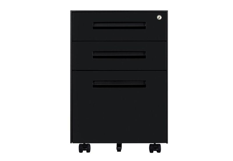 Black 3 Drawer Office Storage Cabinet Mobile Pedestal Under Desk