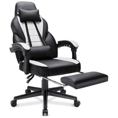 Black White Height Adjustable Rotate 360 Degrees Leather Office Gaming Chair