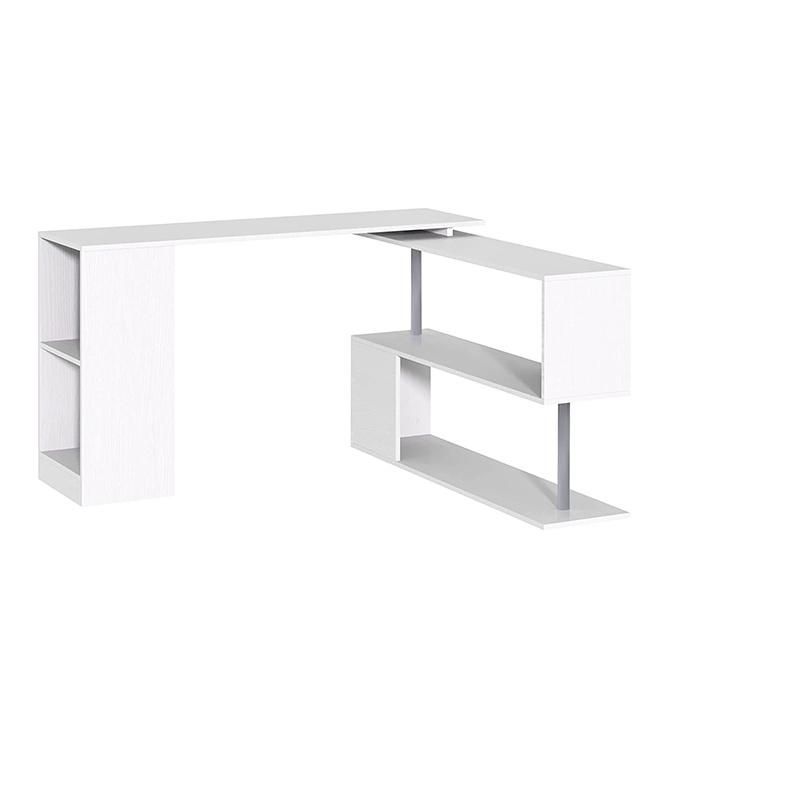 White 360 Rotating Corner Computer Desk Modern L-Shaped Home Office Workstation with 3-Tier Storage Shelves