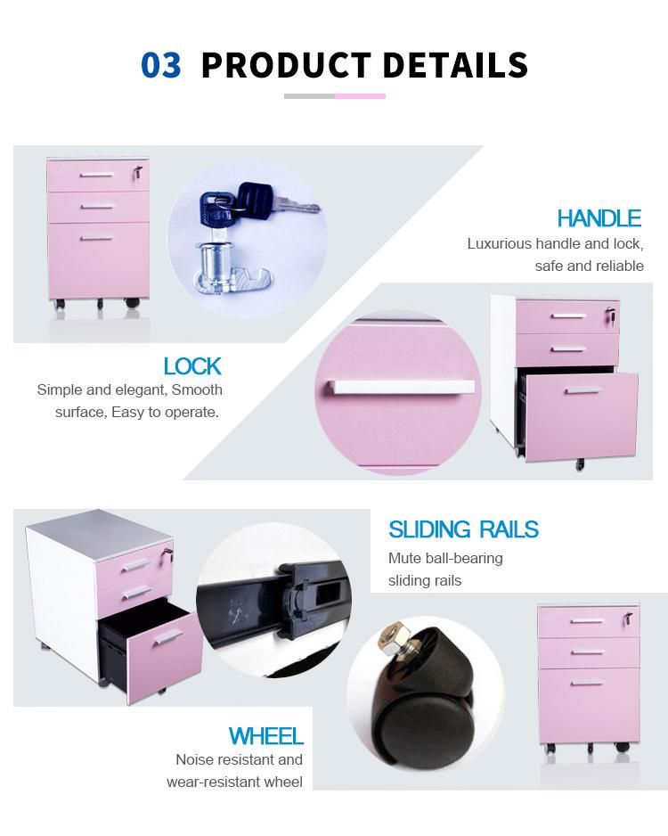 Office Furniture Equipment for A4 Steel File 3 Drawers Filing Mobile Pedestal 3 Drawer Mobile Cabinet