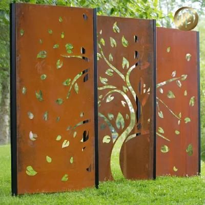 Outdoor Metal Customized Plants Pattern Corten Steel Screen