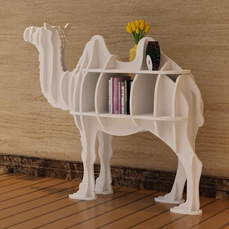 Camel Wooden Bookcase with Open Cubes and Shelves, Free Standing Animal Bookshelf Storage Unit and Display Cabinet, Storage Cabinet, Display Rack, Living Room