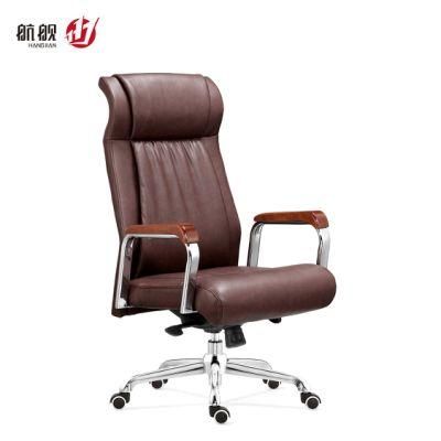 Ergonomic Executive Office Leather Chair Boss Chair with Soild Wood Armrest