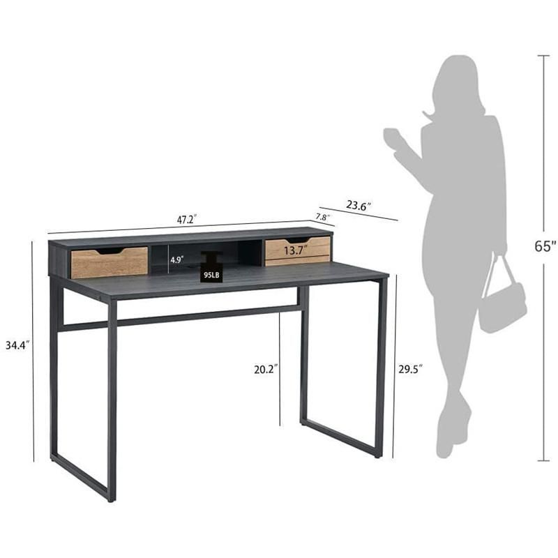 Study Room with Double Drawer Steel and Wood Combined Writing Desk 0315