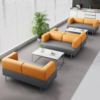 135 L 78 W 75 H Orange Stainless Steel Frame Tube Office Leather Sofa