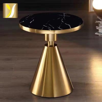Luxury Design Gold Living Room Furniture Black Round Marble Coffee Side Table