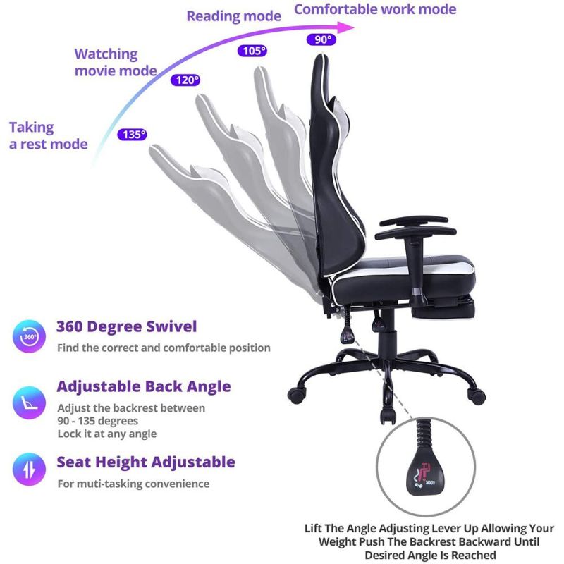 Pink White Ergonomic Swivel Liftable Leather Gaming Chair