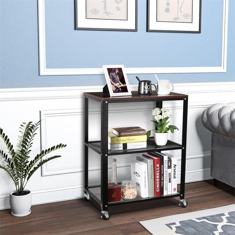 Metal Frame Wooden Shelf with Heavy-Duty Casters