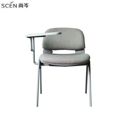 Meeting Room Furniture Stackable Plastic Aluminum Writing Pad Folding Training Chair with Wheels