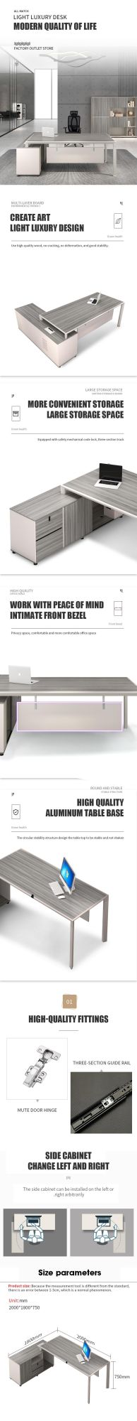 Aluminum Leg Luxury Hotel Computer Executive CEO Melamine Furniture Table Office Desk