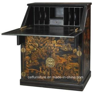 Oriental Chinese Office Furniture Black Chinoiserie Cabinet Desk