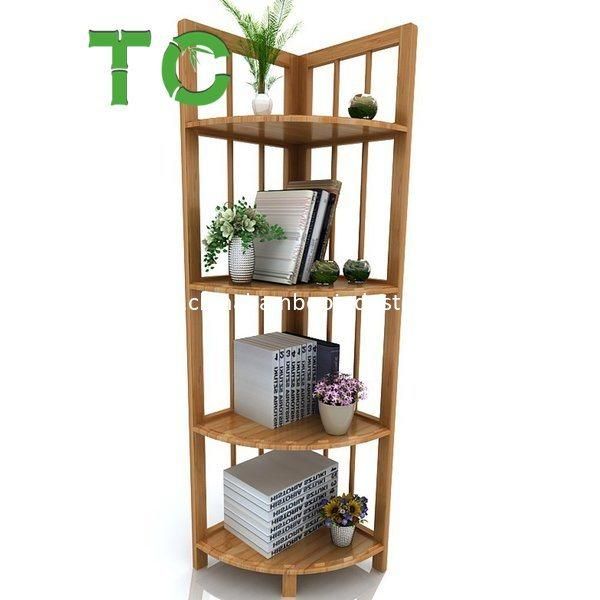 Factory Price Bamboo 4 Tiers Corner Shelf, Multifunctional Floor Standing Shelf Bookcase Display Storage