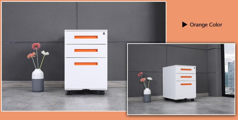 Steel Colorful Under Desk Movable 3 Drawers Filing Cabinets