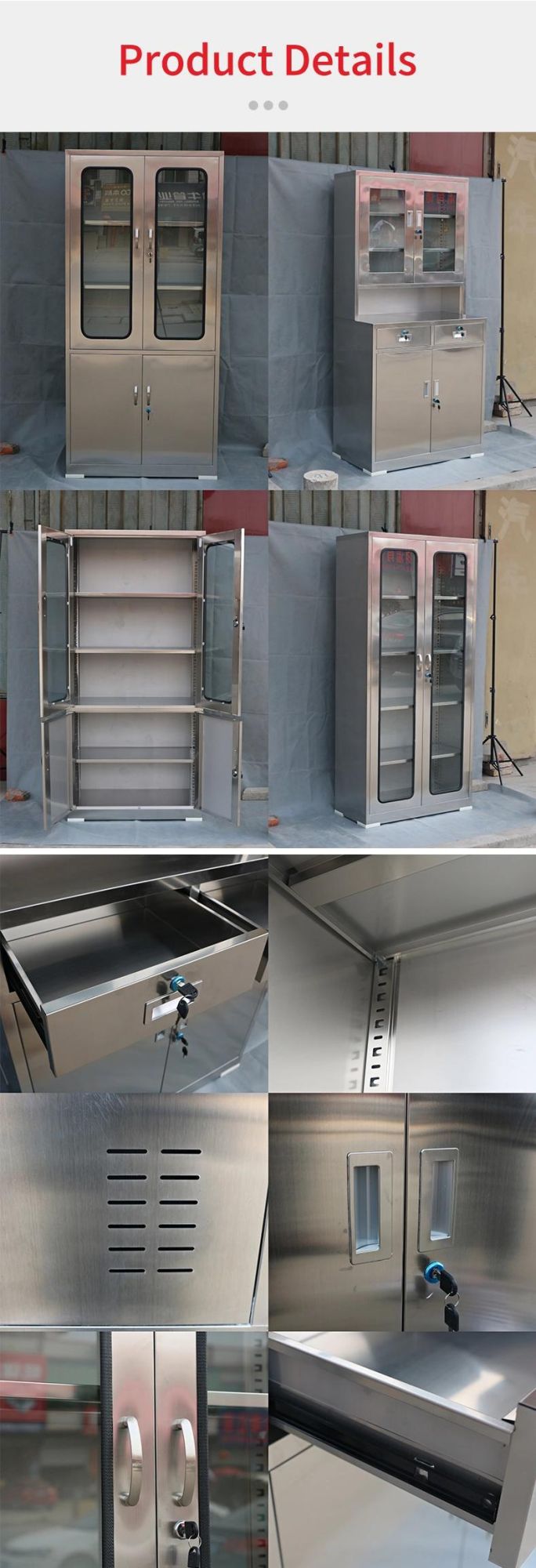 Stainless Steel Cabinet Cupboard with Glass Doors