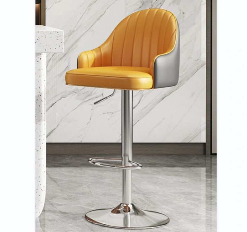 Yellow Leather Leisure Bar Stool Bar Chair with Black Painted Base