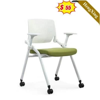 Fashion High End Office School Furniture White Metal Frame Green Fabric Conference Training Chair with Wheels