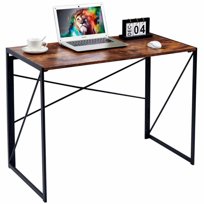 Nova Vintage Brown Folding Laptop Table for Home Office Notebook Desk