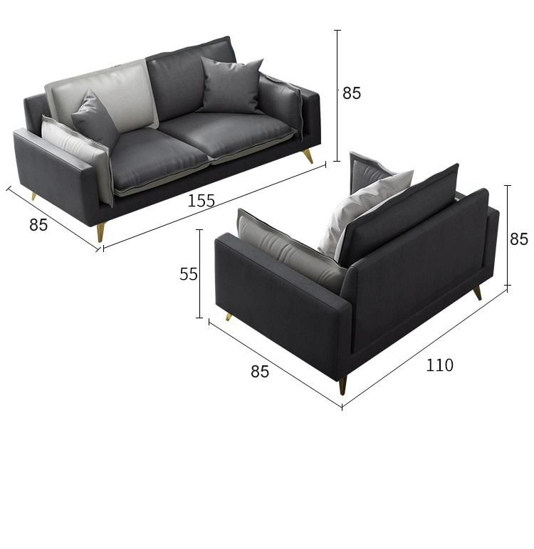 Delicate Metal Sofa Foot Office Long Couches with Low Backrest