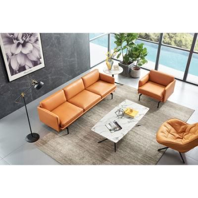 Modern Luxury Comfortable Leather Living Room Sofa Set with Metal Base