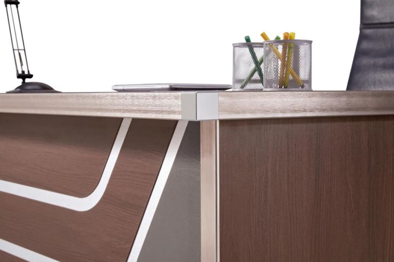 Luxury Aluminium Edge L Shaped Wooden Executive Office Table