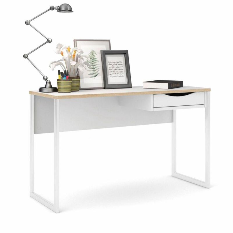 White Simple Office Staff Computer Writing Desk with Drawers for Sale