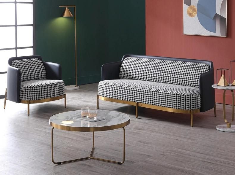 Foshan Factory Luxury Furniture Leather Leisure Home Office Fabric Sofa Metal Legs