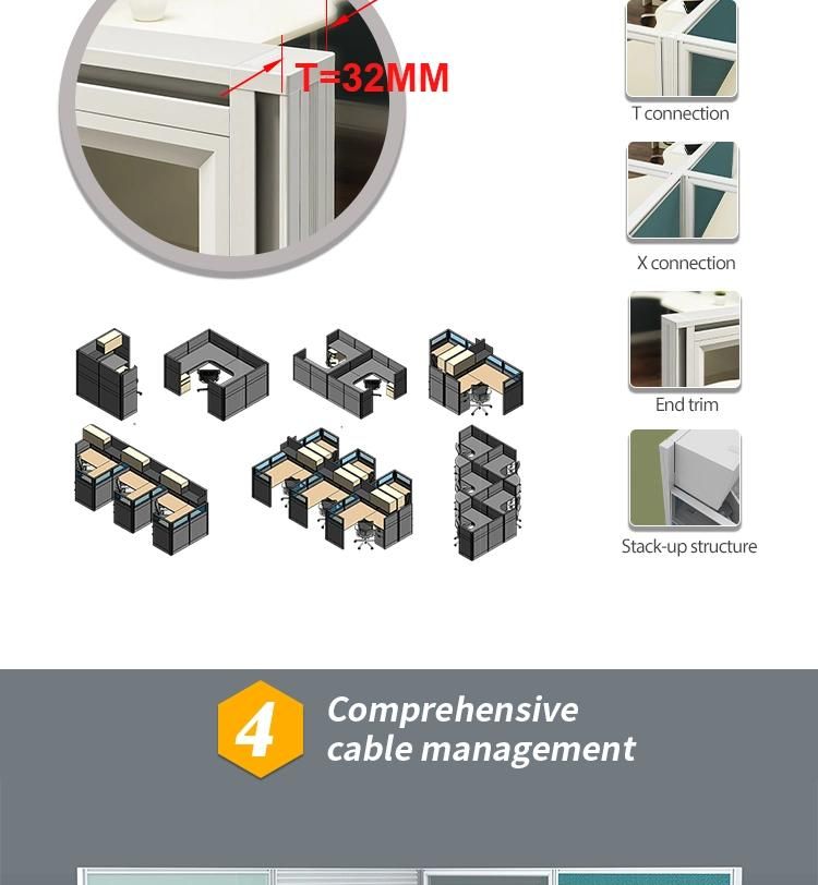 Customized T3 Series Used 32mm Thickness Partitions Modular One Side Office Cubicle 2 Person Workstation