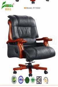 Swivel Leather Executive Office Chair with Solid Wood Foot (FY1037)
