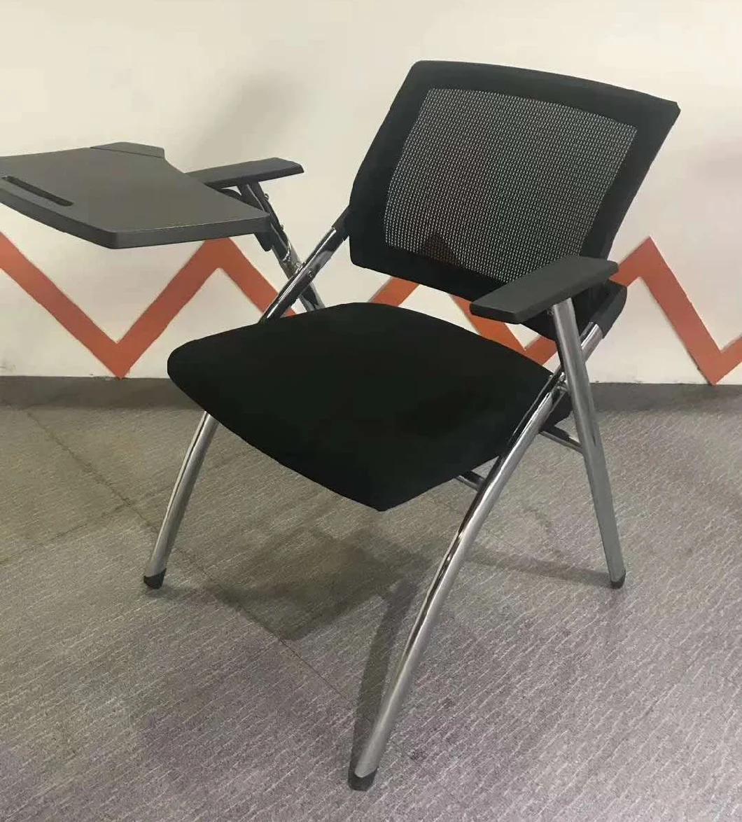 2021 Wholesale Chrome Steel Metal School Training Folding Mesh Chair with Writing Pad