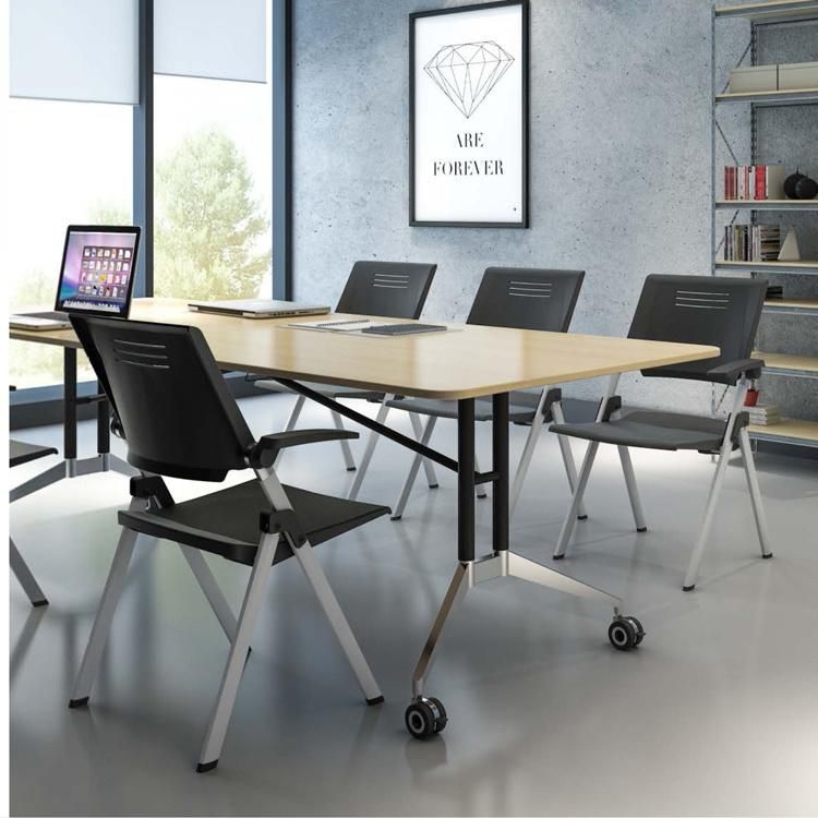 Saving Space Office Meeting Room Melamine Foldable Conference Dining Table with Wheels