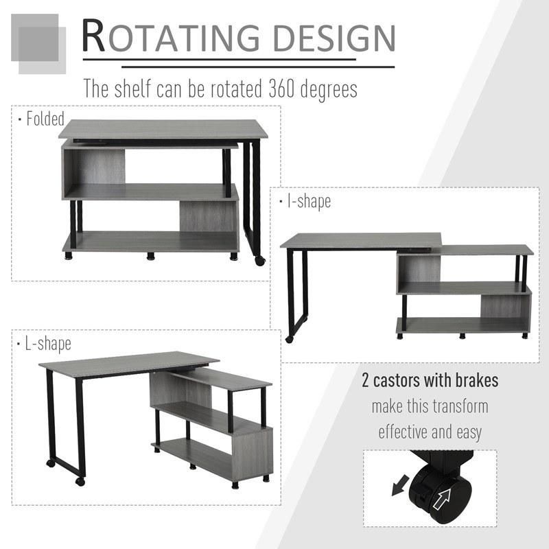 Homcom L-Shaped Computer Corner Desk and Rotating Shelf Combo for Home Office - Oak